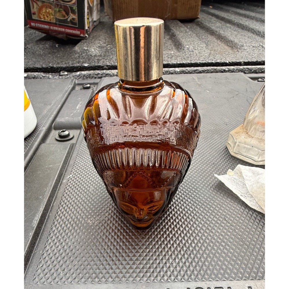 Avon Vintage Amber Glass Indian Head Cologne Bottle